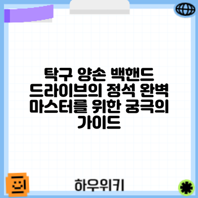 탁구 양손 백핸드 드라이브의 정석: 완벽 마스터를 위한 궁극의 가이드